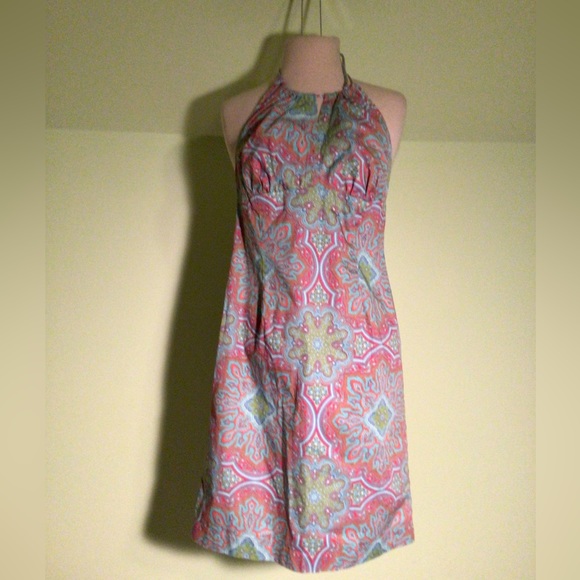 Trina Turk Dresses & Skirts - Trina Turk size 6 keyhole halter dress turquoise coral midi summer beach resort